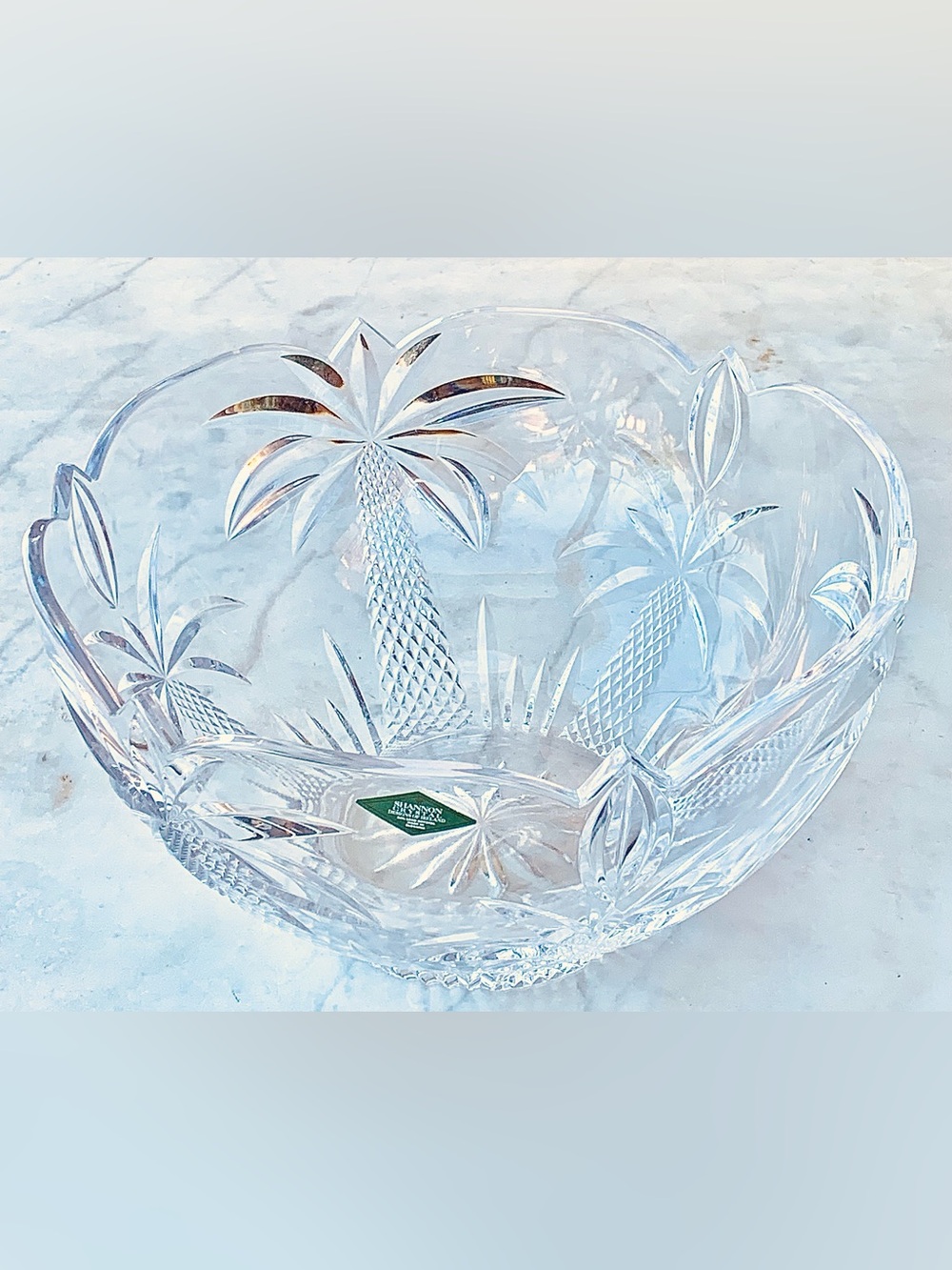 GODINGER PALM TREE LARGE CENTERPIECE SERVING CRYSTAL BOWL NEW SHANNON CRYSTAL